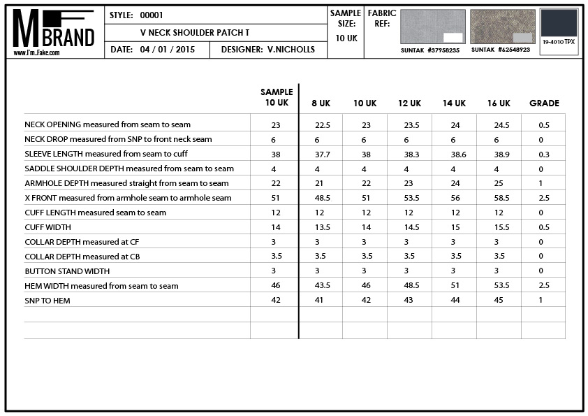 Tech Packs or Technical Packs are essential for your fashion brand and reducing long term cost. Grading Sheet